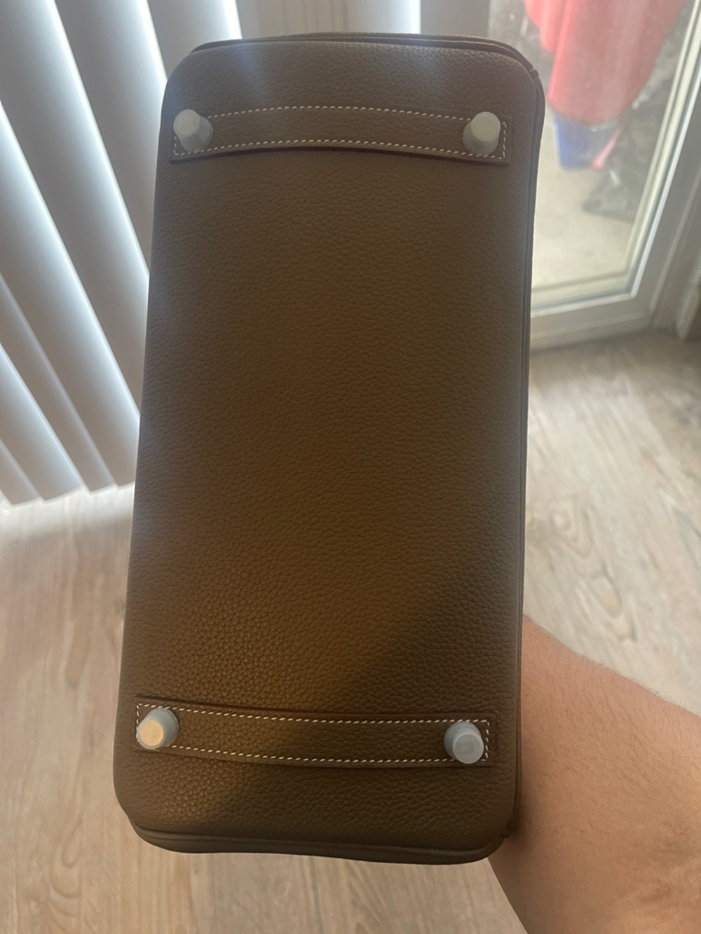 Classic Brown Leather Satchel with Silver Hardware - Picture 10 of 11